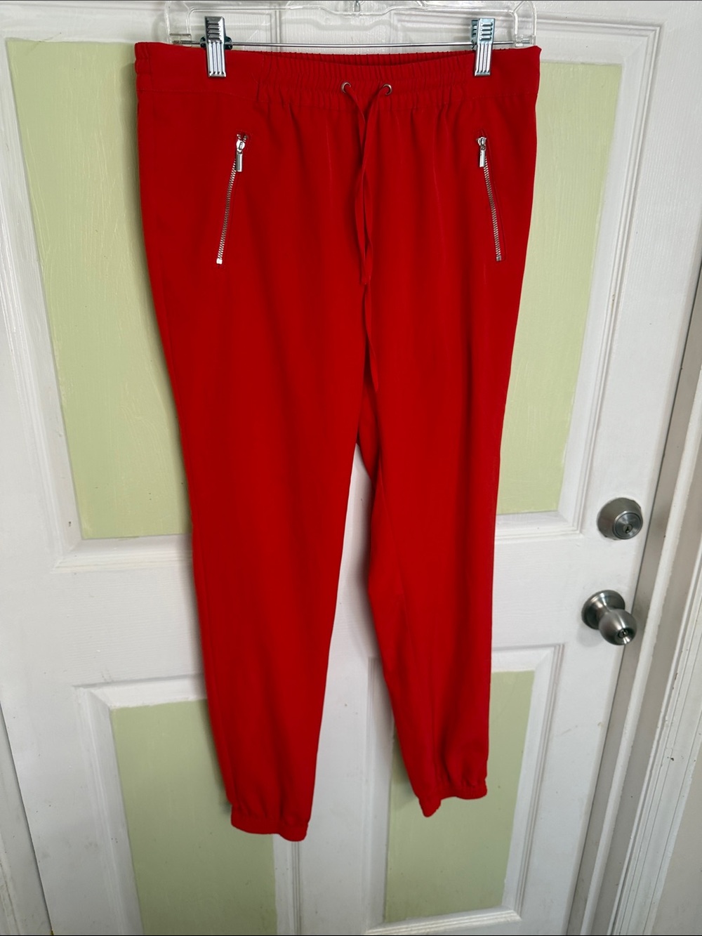 New York & Company Red Jogger Pants with Zip Pockets
